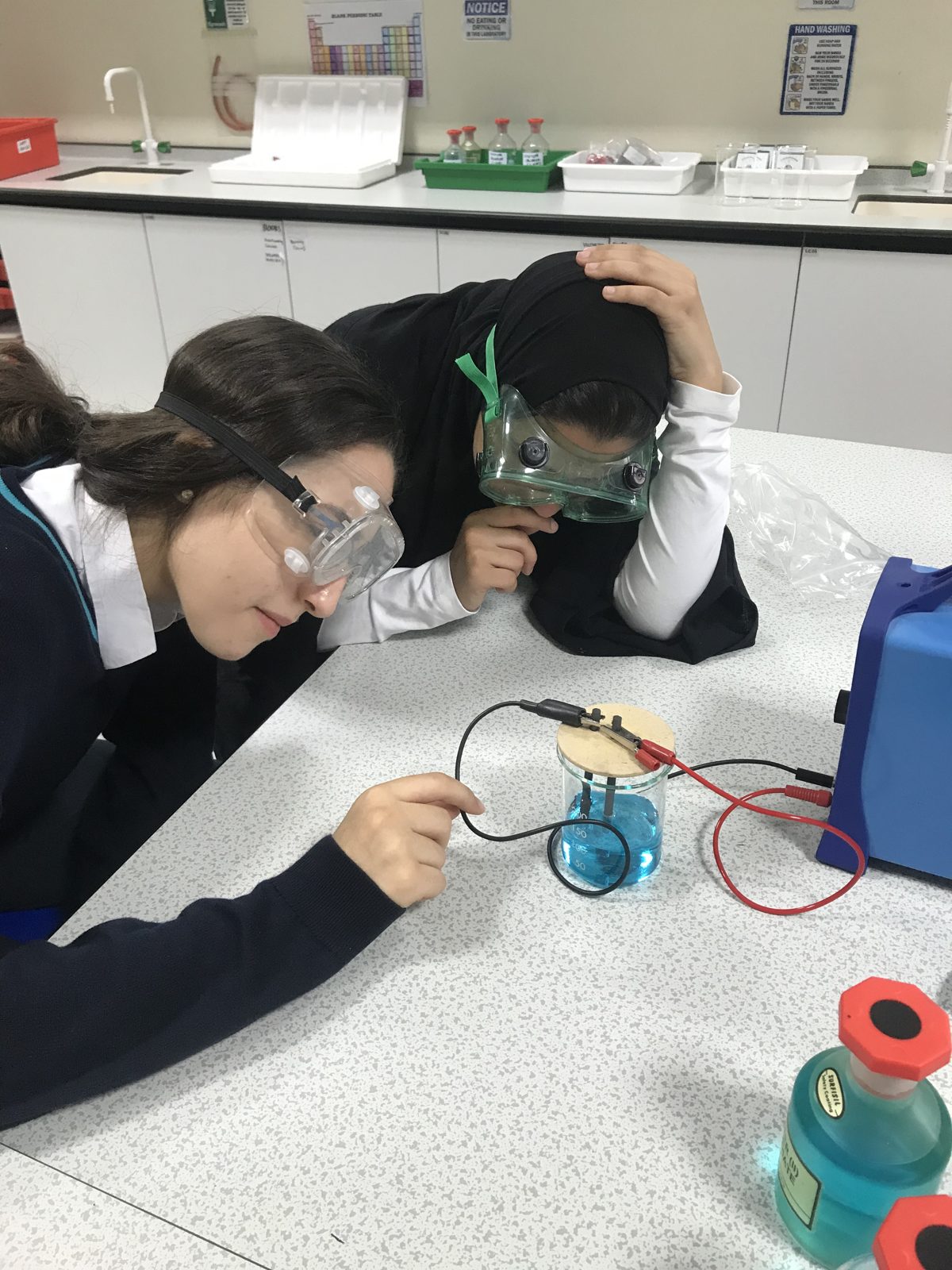 Students conducting a practical chemistry experiment in the school laboratory