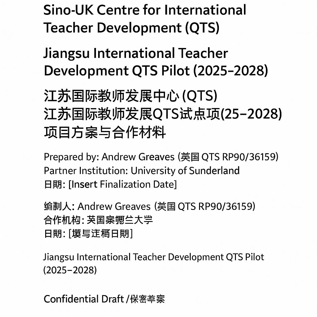 Jiangsu International Teacher Development QTS Pilot 2025–2028 proposal cover page