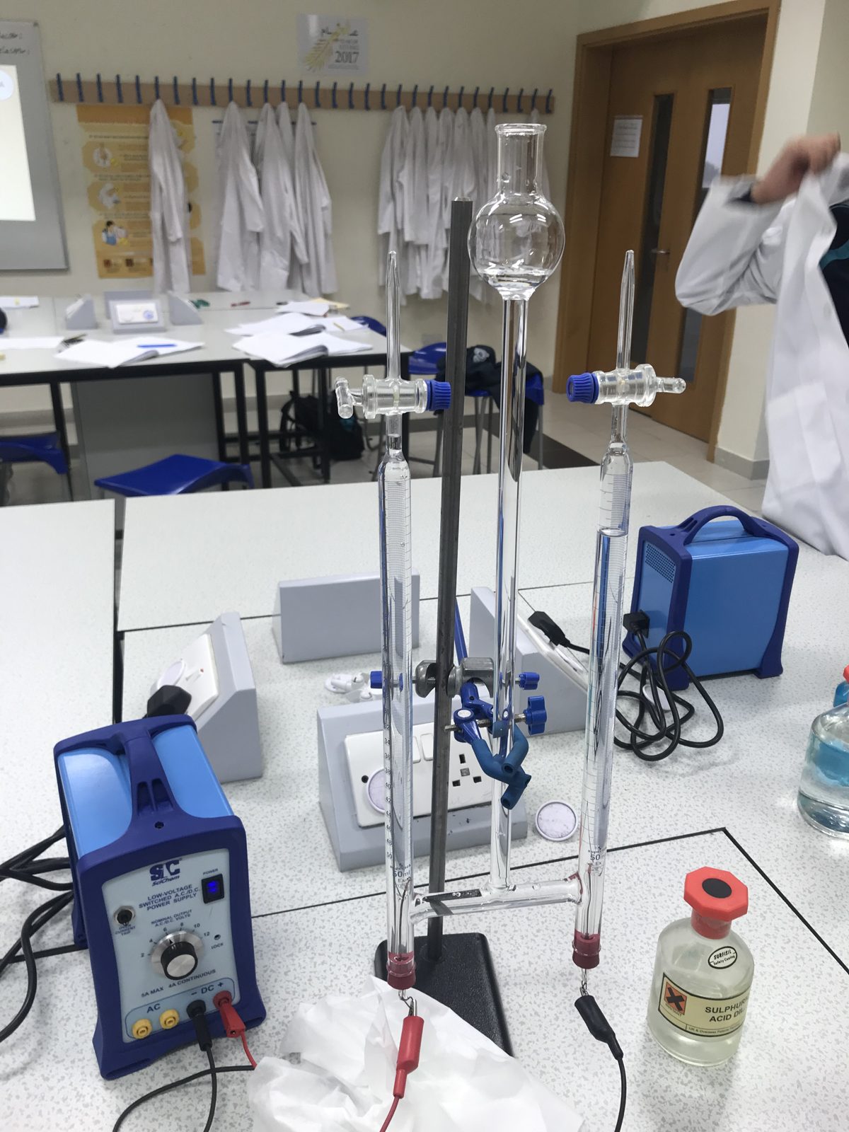 Chemistry apparatus prepared for a student practical lesson